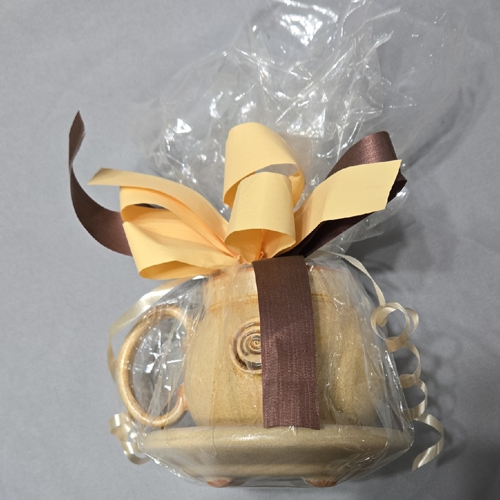 Chic Tan and Brown Ceramic Cup and Saucer Set